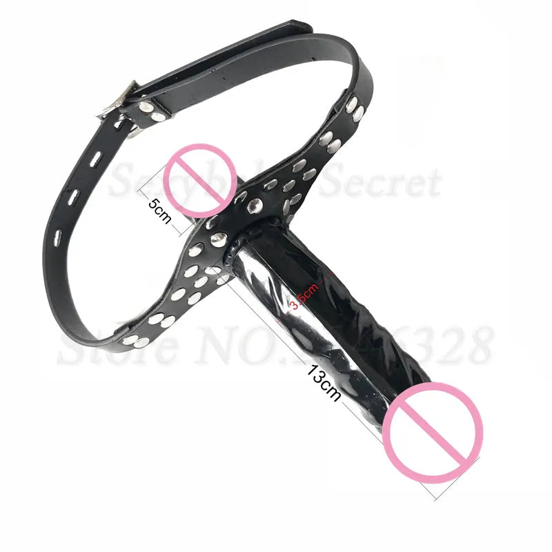 Double-Ended Dildos Gag Strap On Open Mouth Dong Plug PU Leather Harness Realistic Cock Bondage Adult Games Sex Toys For Couples