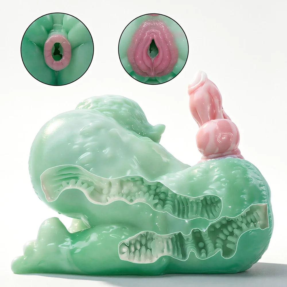 GEEBA Fantasy Monster Silicone Male Masturbator With 3.34in Dildo Dual Hole Pocket Pussy Adult Onahole Realistic Adult Sex Toys