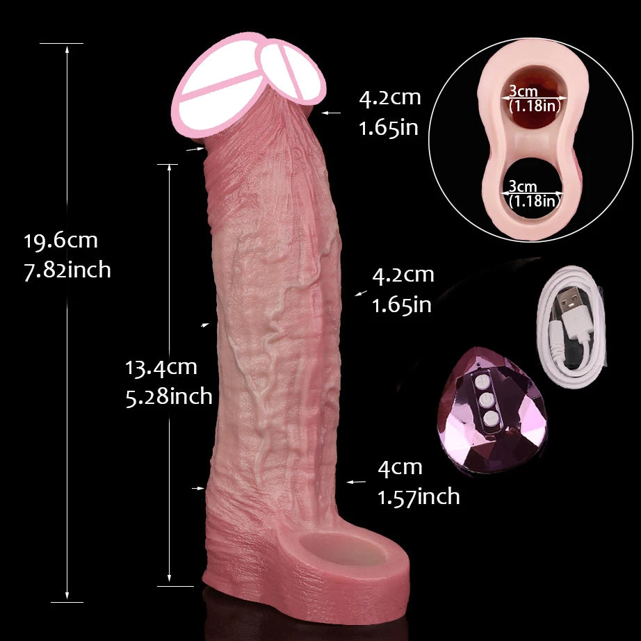 FAAK Remote Control Vibrating Silicone Cock Sleeve 2 Sizes Penis Extender Fantasy Hollow Horse dildo Vibrator Adult Sex Toys