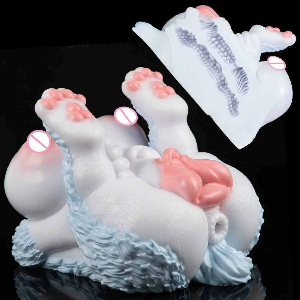 GEEBA Realistic Vagina Anal Male Masturbator Dual Hole Tight Ribbed Internal Structure Onahole Furry Silicone Sex Toys For Men