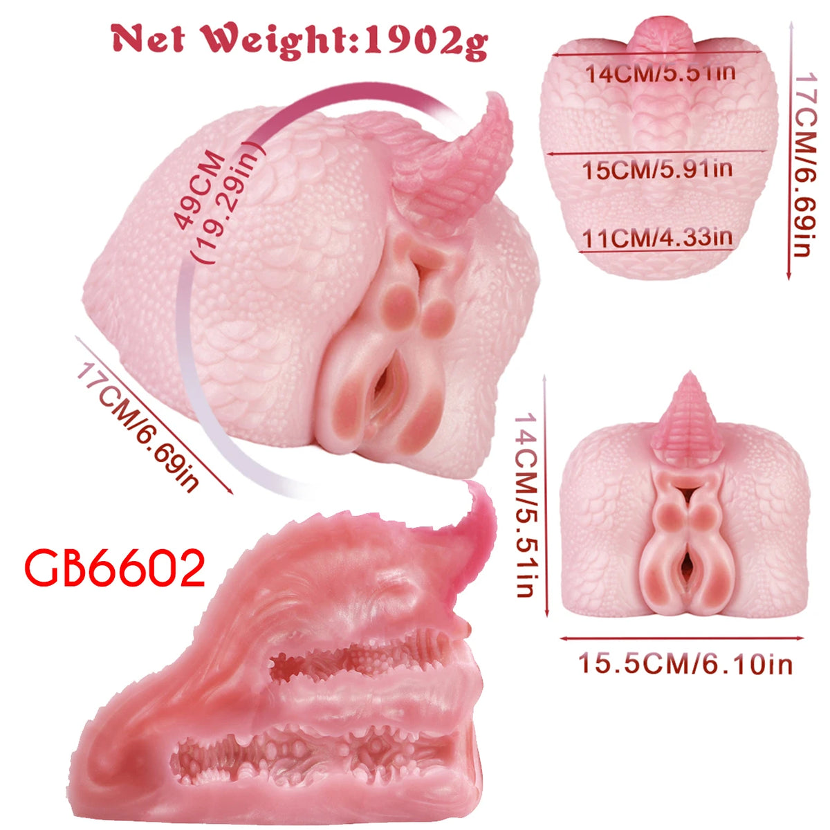 GEEBA Fantasy Monster Silicone Male Masturbator With 3.34in Dildo Dual Hole Pocket Pussy Adult Onahole Realistic Adult Sex Toys