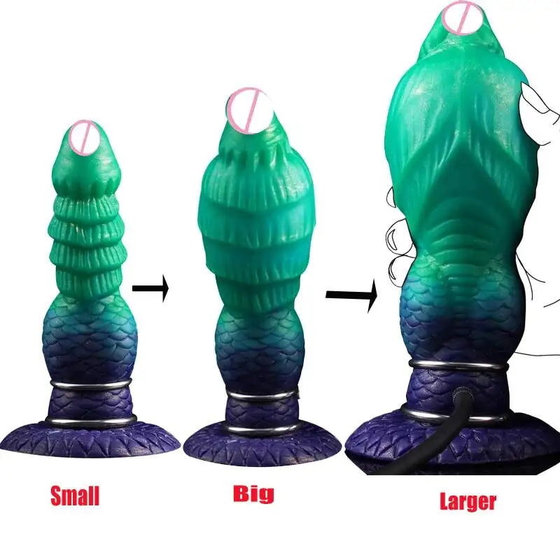 Inflatable Fantasy Monster Dildo Adjustable Big Knot Raised Thorns Realistic Texture Silicone Adult Toy for Beginners Advanced