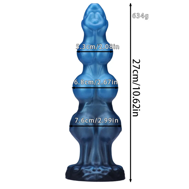 1 Piece Blue Black Gourd Egg Monster Fantasy Dildo - 3 Dog Knots, Wide Cylindrical Anal G-Spot, Large Sucker, Liquid Silicone, A