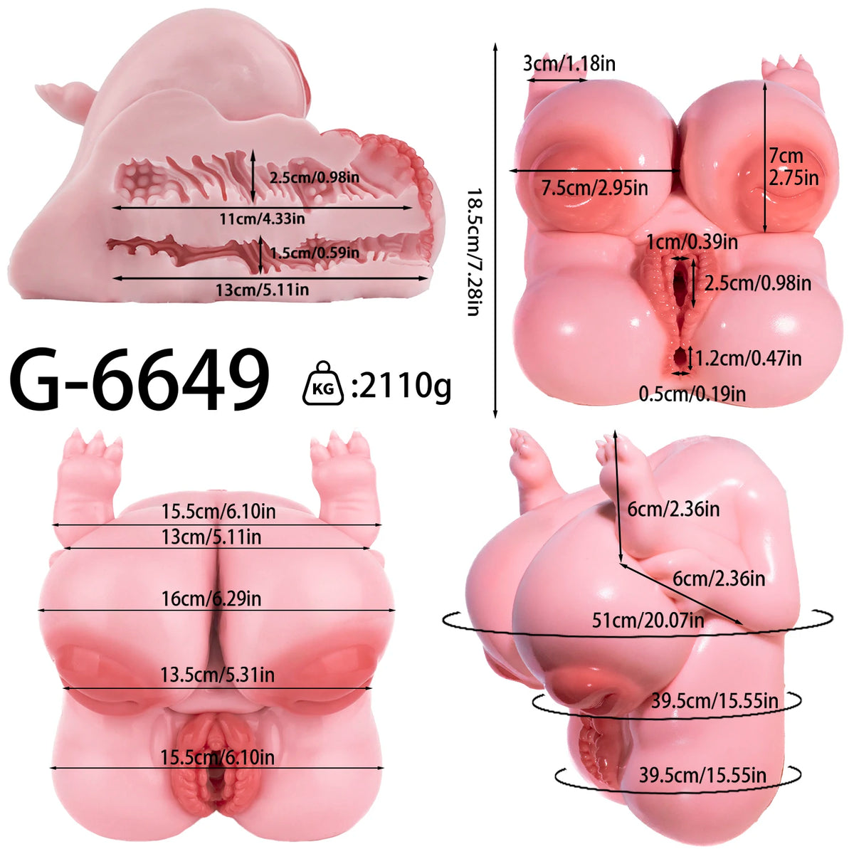 GEEBA Realistic Vagina Anal Male Masturbator Dual Hole Tight Ribbed Internal Structure Onahole Furry Silicone Sex Toys For Men