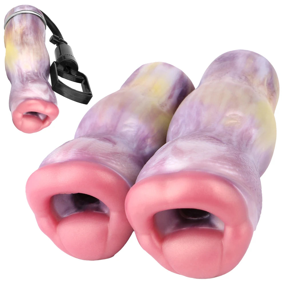 GEEBA Fantasy Silicone Male Masturbator Realistic Vagina Adult Sex Toys with Manual Penis Pump Animal Pocket Pussy Man Stroker