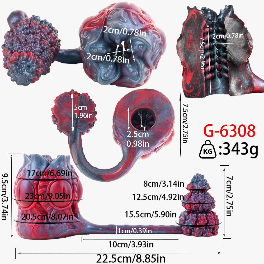 GEEBA Fantasy Multi Eyed Texture Male Masturbator Linked Tail Sex Toys for Men Soft Silicone Pocket Pussy Monster Men's Stroker