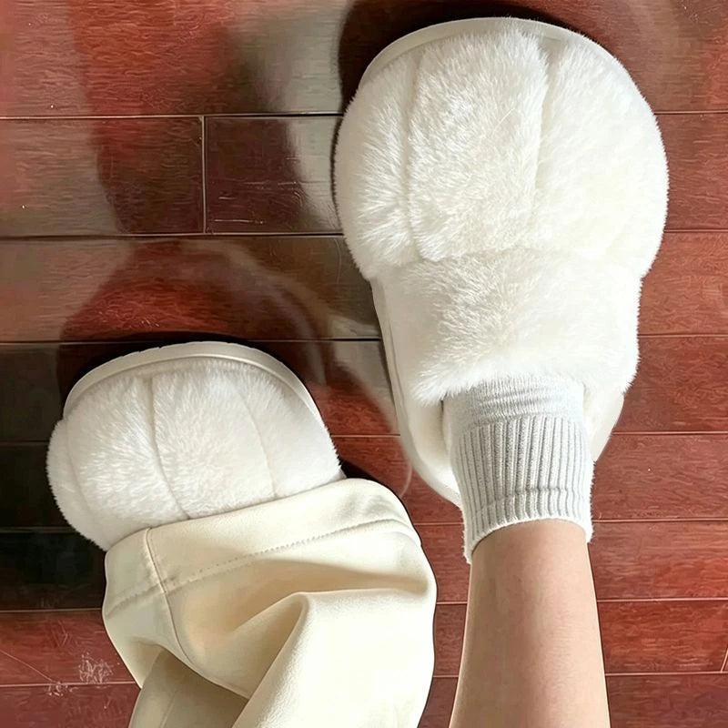 Cute Cat Paw Plush Slippers For Women Winter Warm Furry Closed Toe Slippers Kawaii Cartoon Non-slip Indoor House Shoes