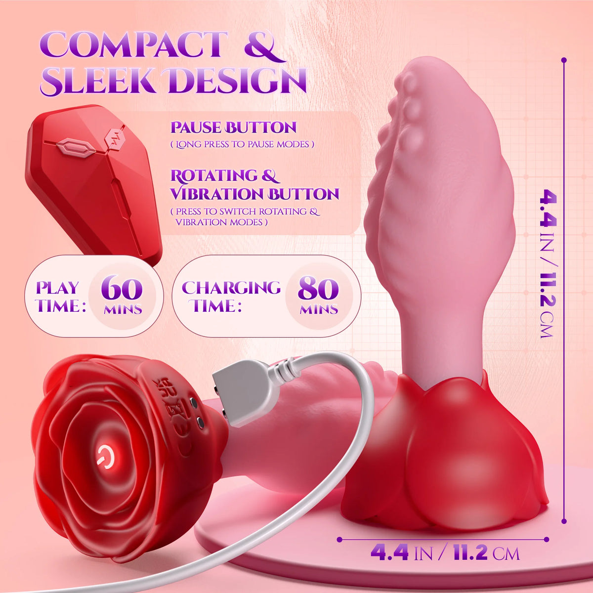 KUSHOR Remote Control Anal Vibrator Butt Plug Male Prostate Massager 360°Rotation Anal Plug Adults Sex Toys for Women Men Gay