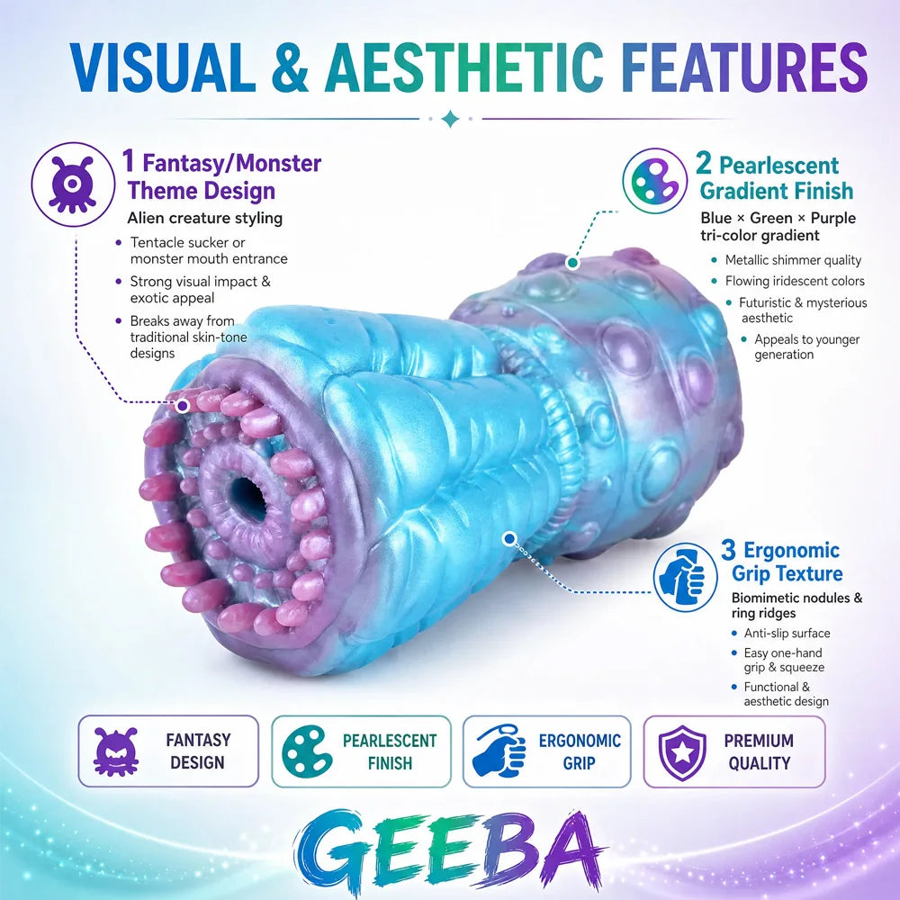 GEEBA 1.16lb Alien Monster Male Masturbator Soft Silicone Pocket Pussy Textured Sleeve Adult Sex Toys for Men Reusable Onahole