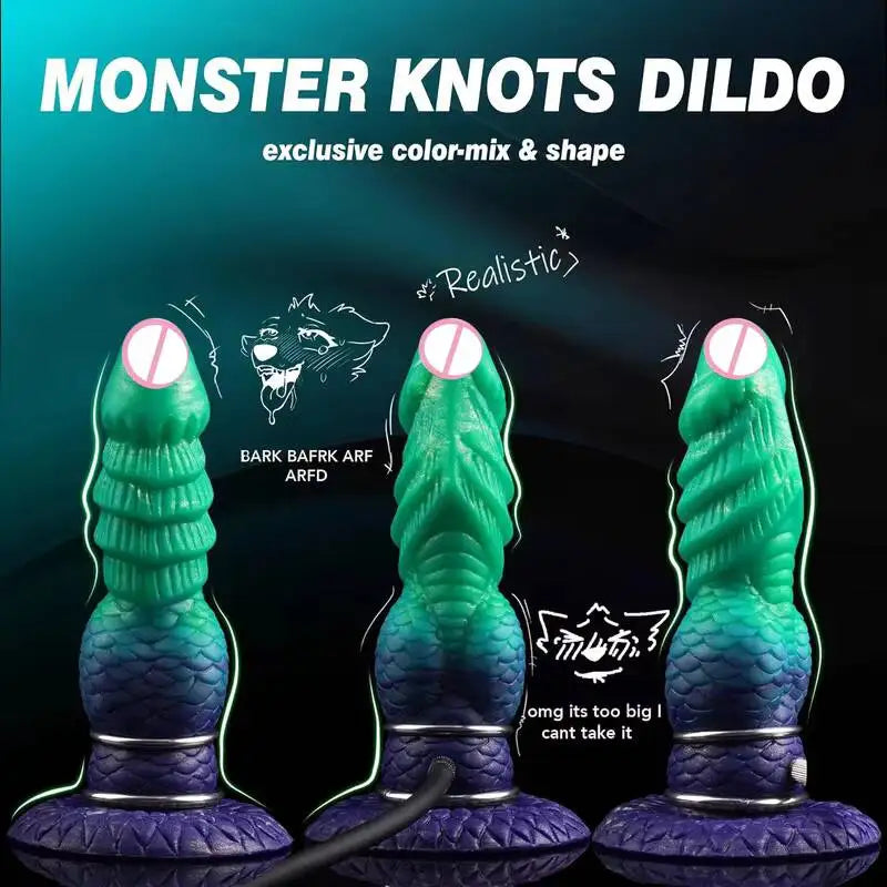 Inflatable Fantasy Monster Dildo Adjustable Big Knot Raised Thorns Realistic Texture Silicone Adult Toy for Beginners Advanced