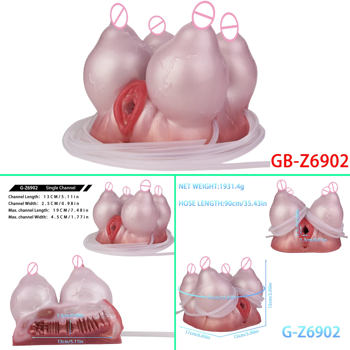 GEEBA Male Masturbator Unique Quad-Breast Alien Design Soft Silicone Pocket Pussy Realistic Texture Adult Onshole Men's Stroker