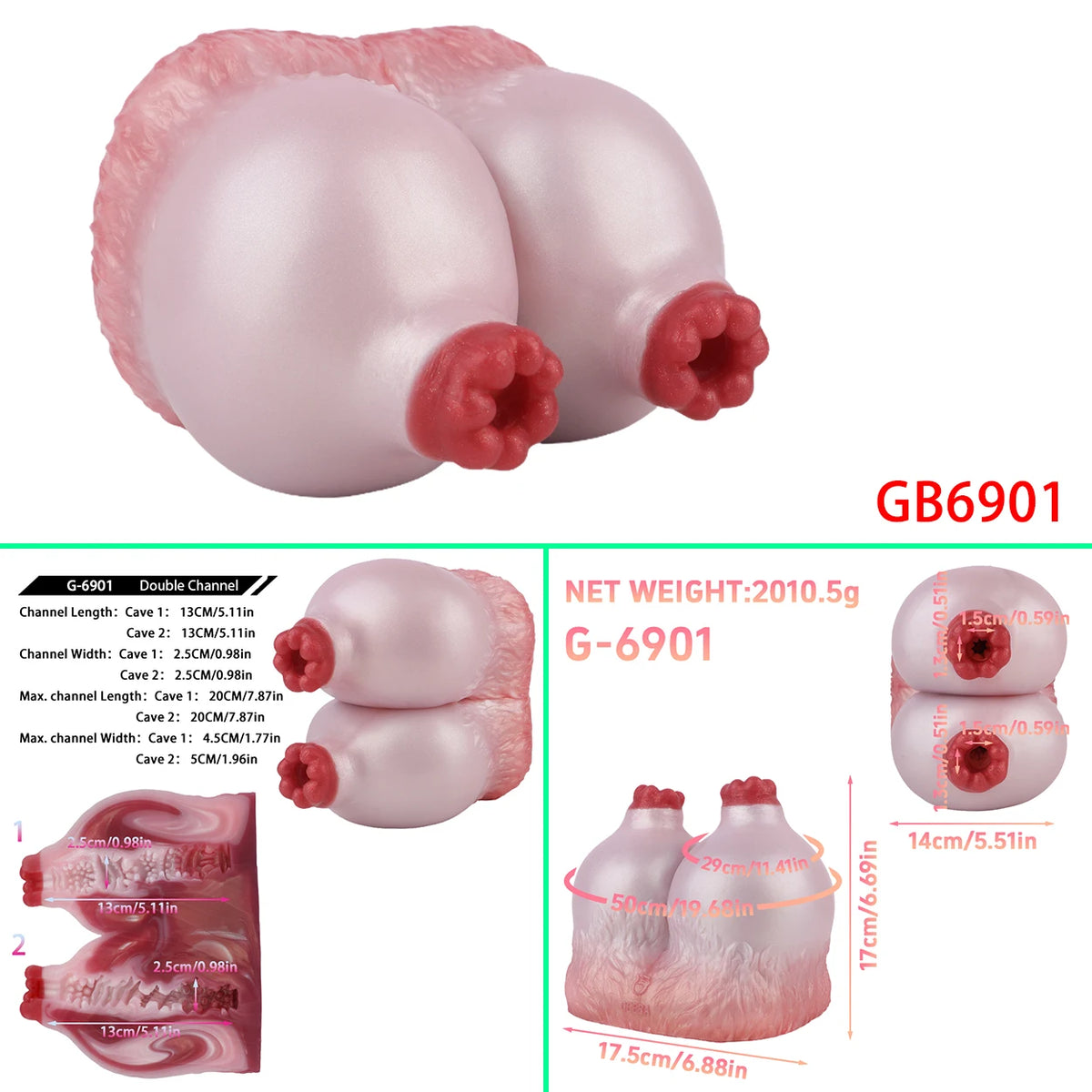 GEEBA Male Masturbator Unique Quad-Breast Alien Design Soft Silicone Pocket Pussy Realistic Texture Adult Onshole Men's Stroker