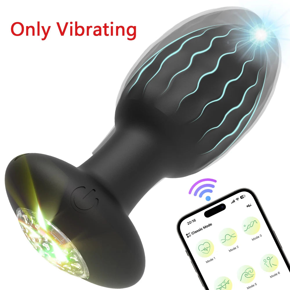APP Control LED Rotation Vibrating Butt Plug for Women Wiggle Anal Vibrator Gay Men Anal Plug Interaction Sex Toy for Couples