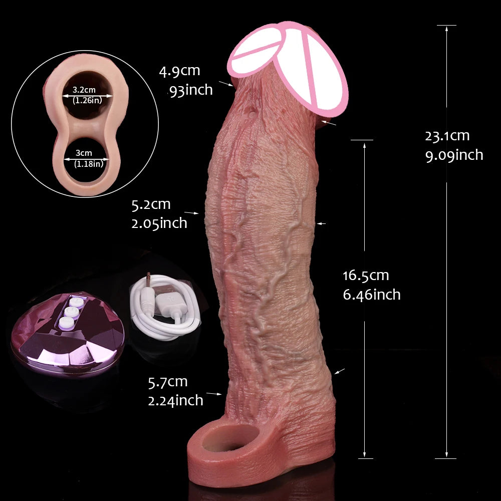 FAAK Remote Control Vibrating Silicone Cock Sleeve 2 Sizes Penis Extender Fantasy Hollow Horse dildo Vibrator Adult Sex Toys
