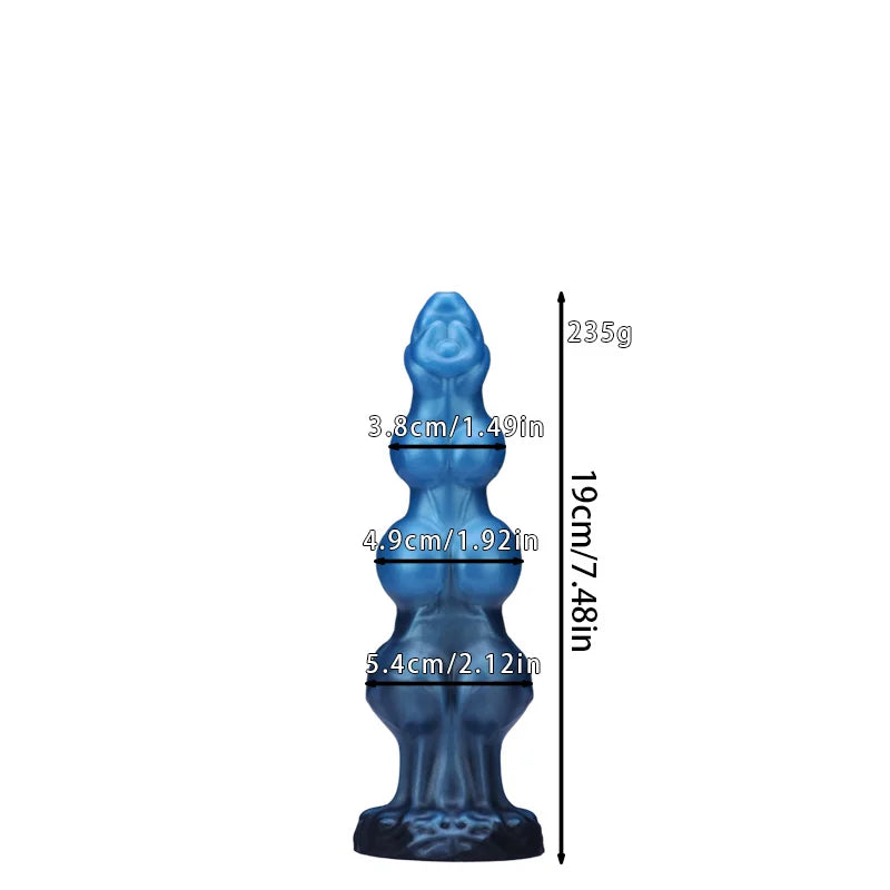 1 Piece Blue Black Gourd Egg Monster Fantasy Dildo - 3 Dog Knots, Wide Cylindrical Anal G-Spot, Large Sucker, Liquid Silicone, A