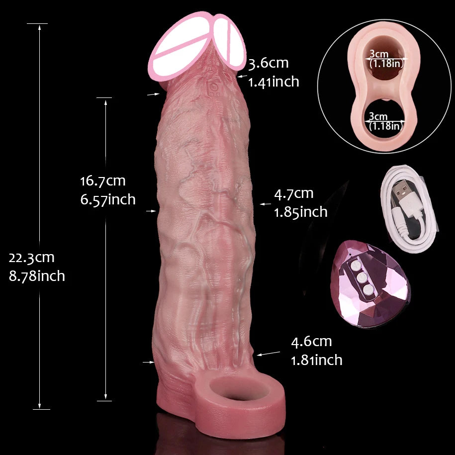 FAAK Remote Control Vibrating Silicone Cock Sleeve 2 Sizes Penis Extender Fantasy Hollow Horse dildo Vibrator Adult Sex Toys