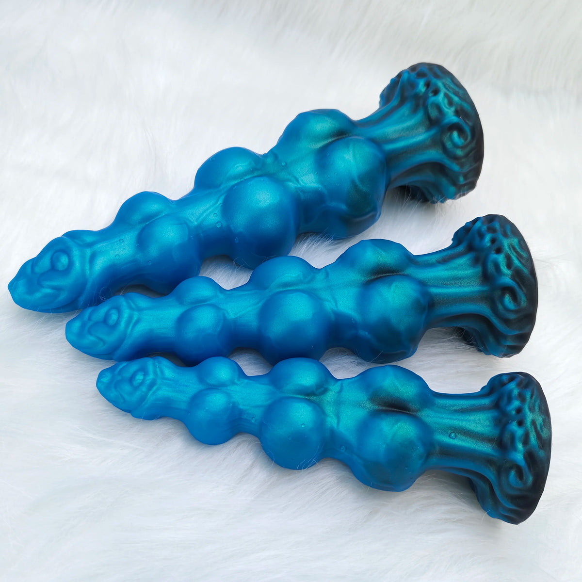 1 Piece Blue Black Gourd Egg Monster Fantasy Dildo - 3 Dog Knots, Wide Cylindrical Anal G-Spot, Large Sucker, Liquid Silicone, A