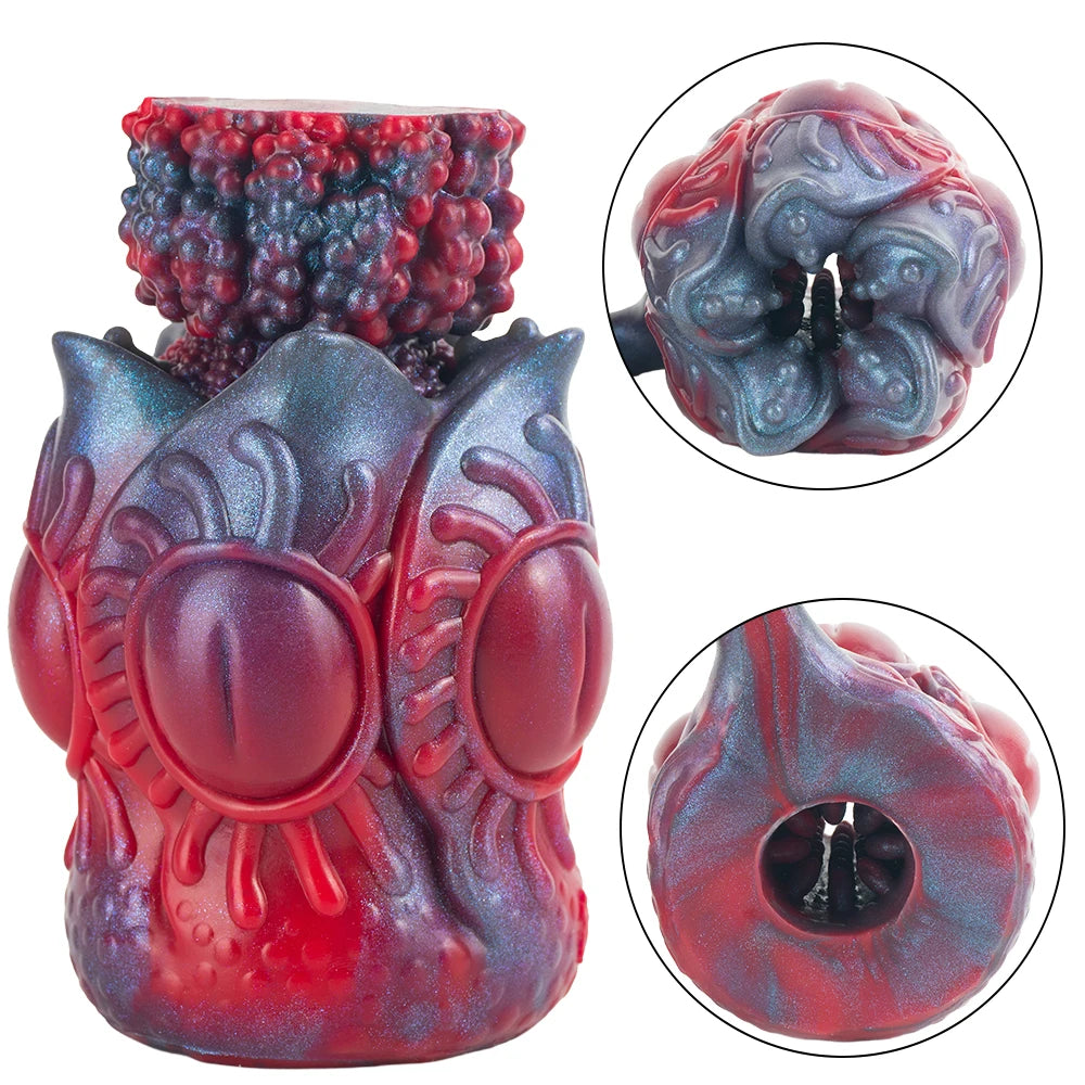 GEEBA Fantasy Multi Eyed Texture Male Masturbator Linked Tail Sex Toys for Men Soft Silicone Pocket Pussy Monster Men's Stroker
