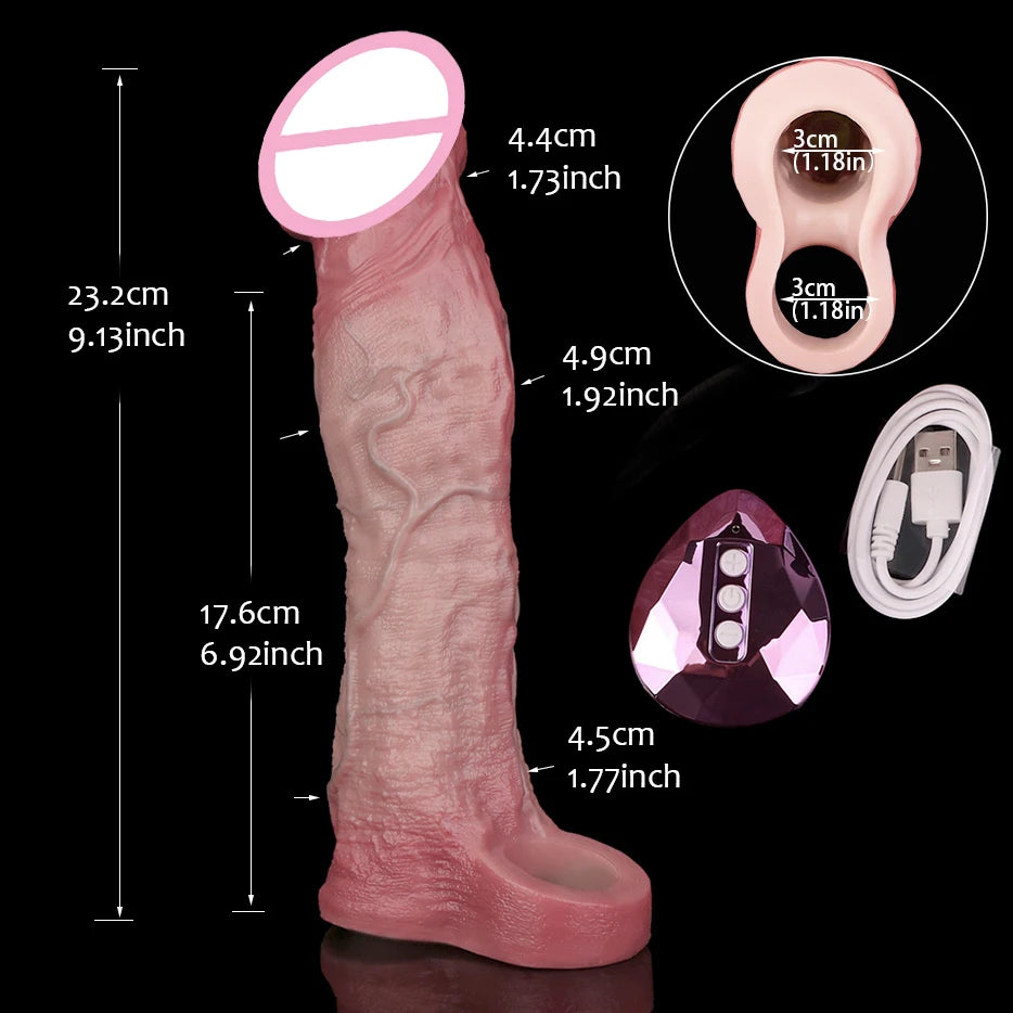 FAAK Remote Control Vibrating Silicone Cock Sleeve 2 Sizes Penis Extender Fantasy Hollow Horse dildo Vibrator Adult Sex Toys