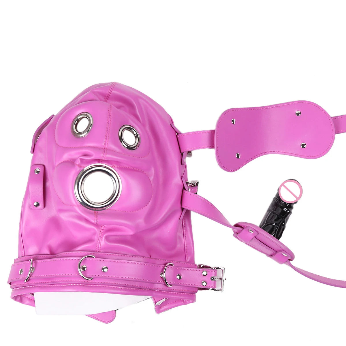 Dildo Mouth Gag Hood Headgear BDSM Woman Mouth Ball Bondage Gear Hood Toys Adult SM Slave Sex Games Female Mask Detachable Toys