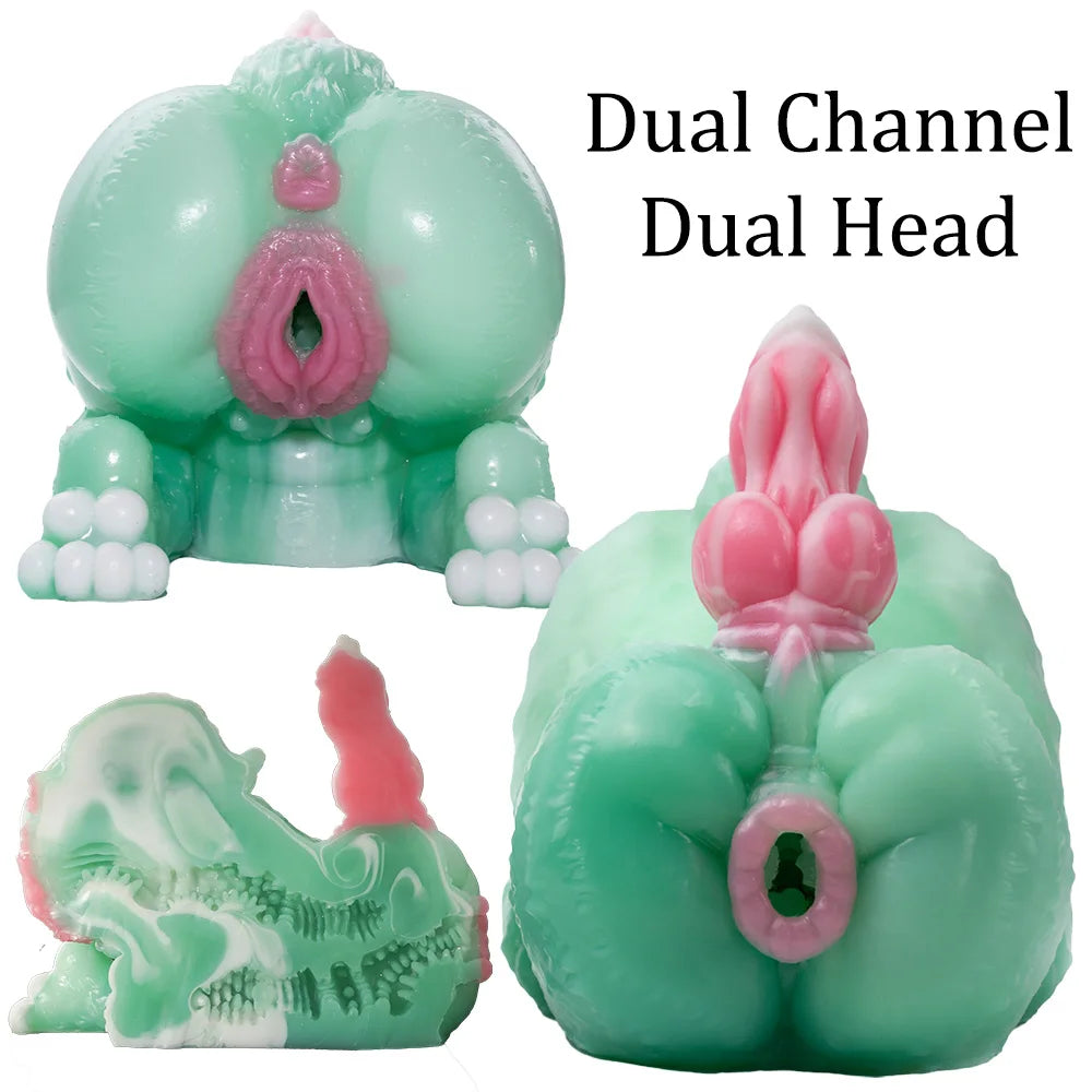 GEEBA Fantasy Monster Silicone Male Masturbator With 3.34in Dildo Dual Hole Pocket Pussy Adult Onahole Realistic Adult Sex Toys