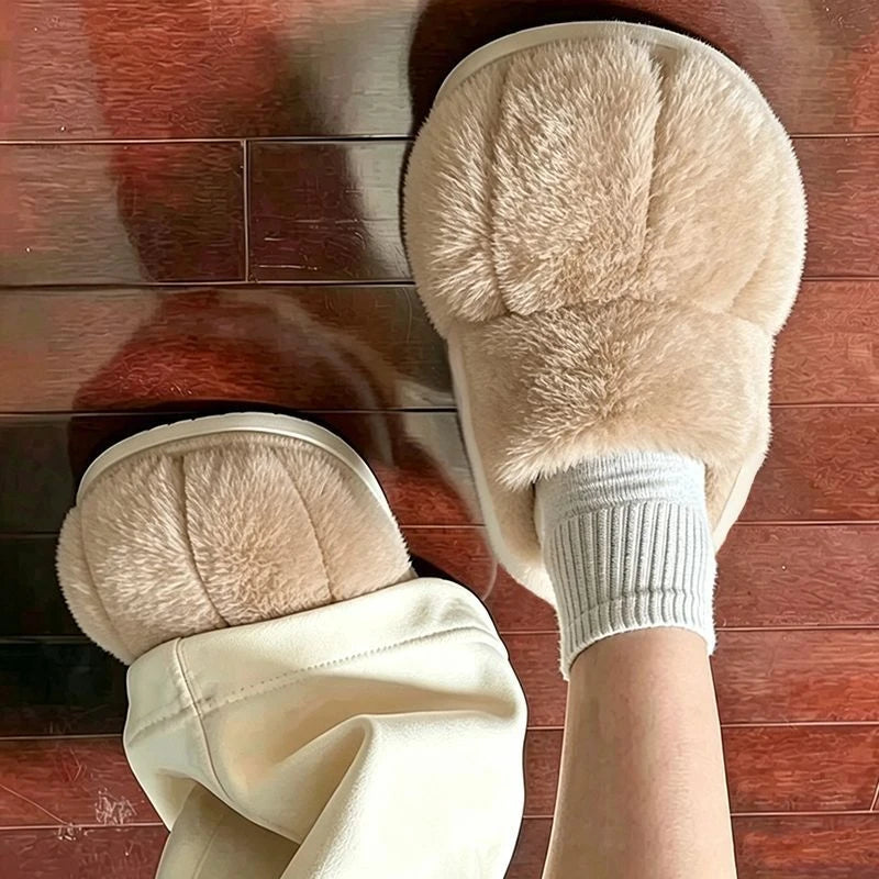 Cute Cat Paw Plush Slippers For Women Winter Warm Furry Closed Toe Slippers Kawaii Cartoon Non-slip Indoor House Shoes