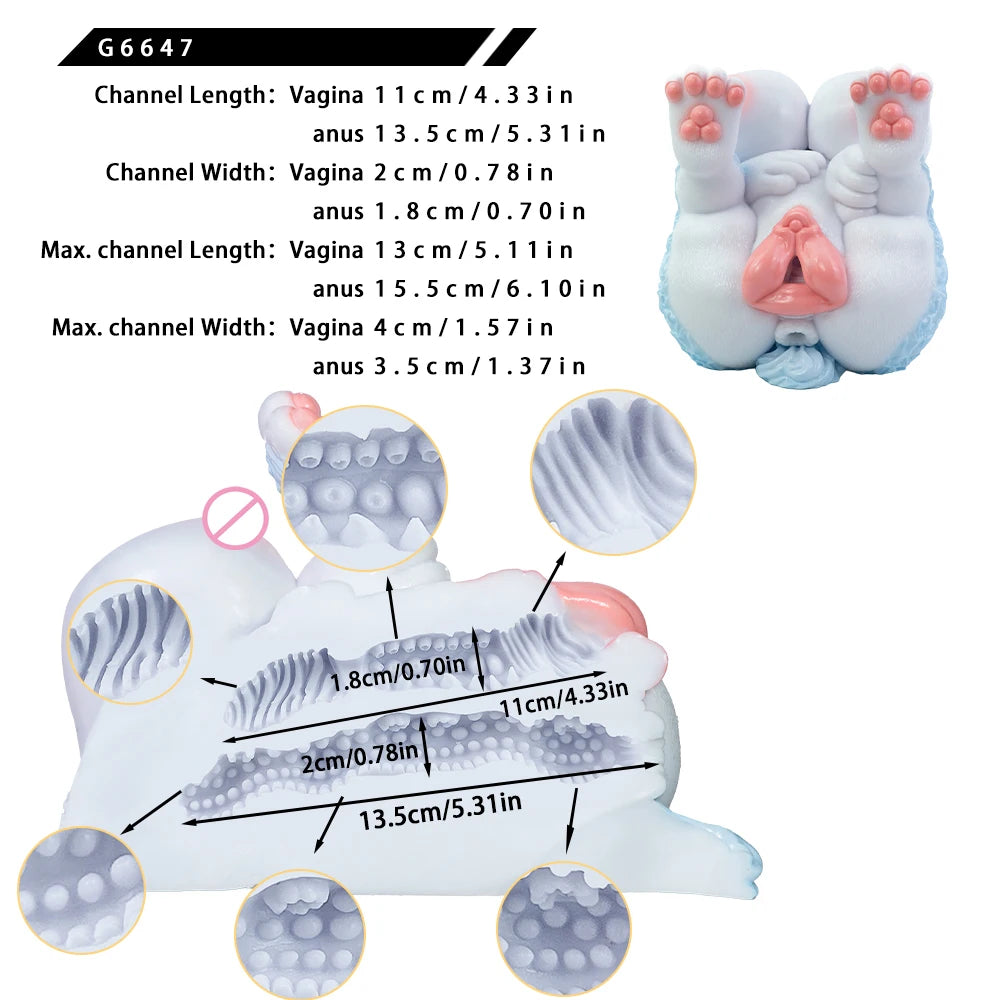 GEEBA Fantasy Furry Monster Masturbator For Men Dual Channel Artificial Vagina Men's Stroker Pocket Pussy Adult Onahole Sex Toys
